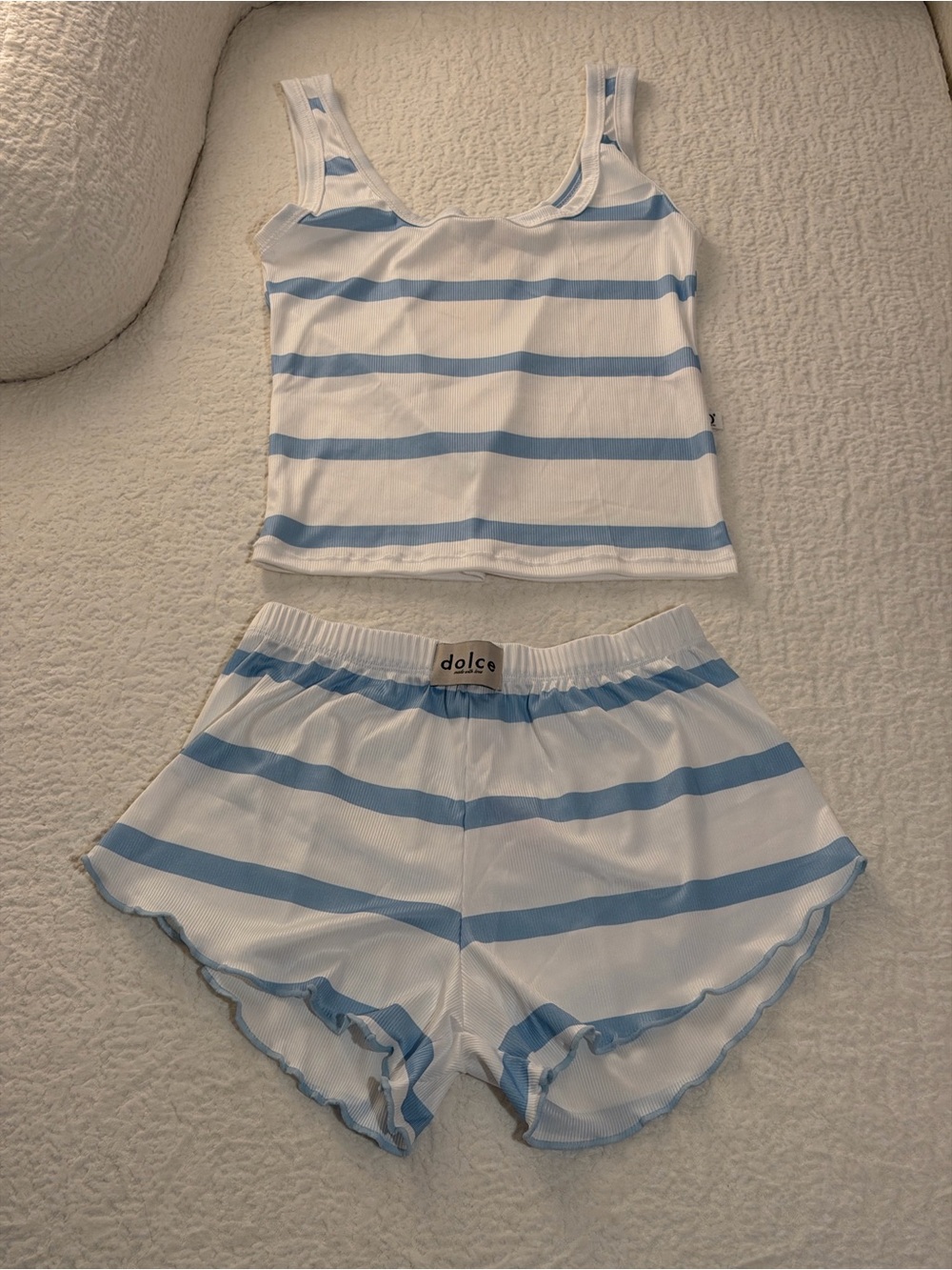 Dolce Light Blue & White Striped Women's Tank & Short Pajama Set